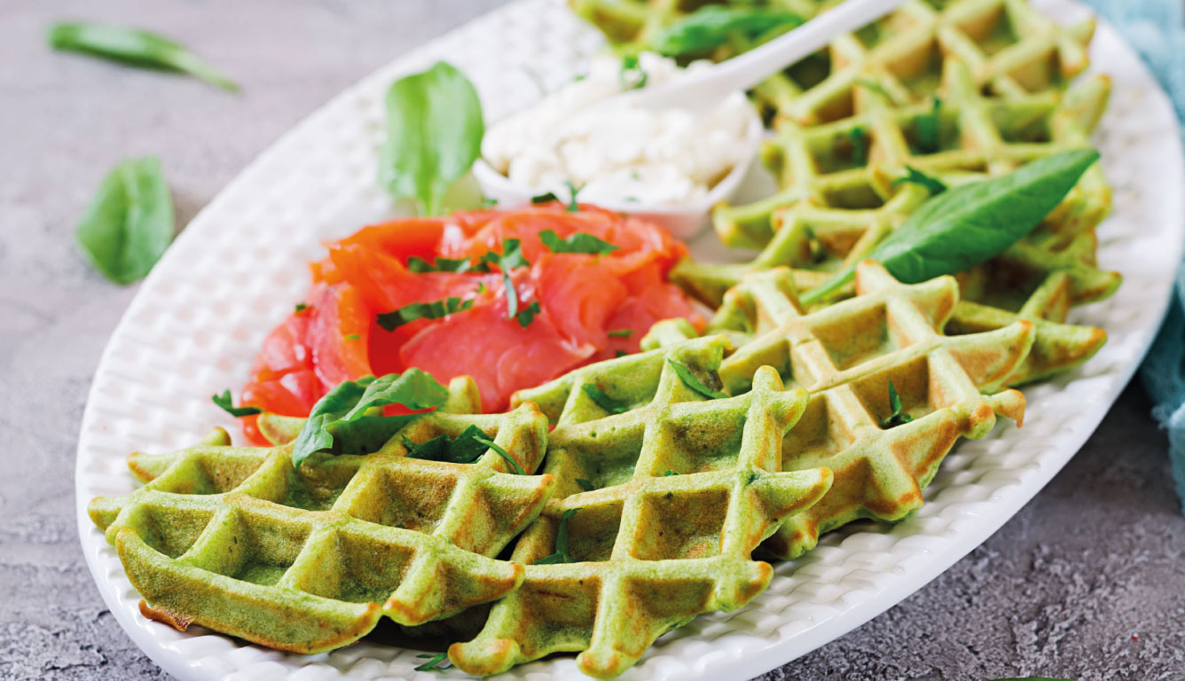 WAFFLES DE ESPINACA VEGETARIANO